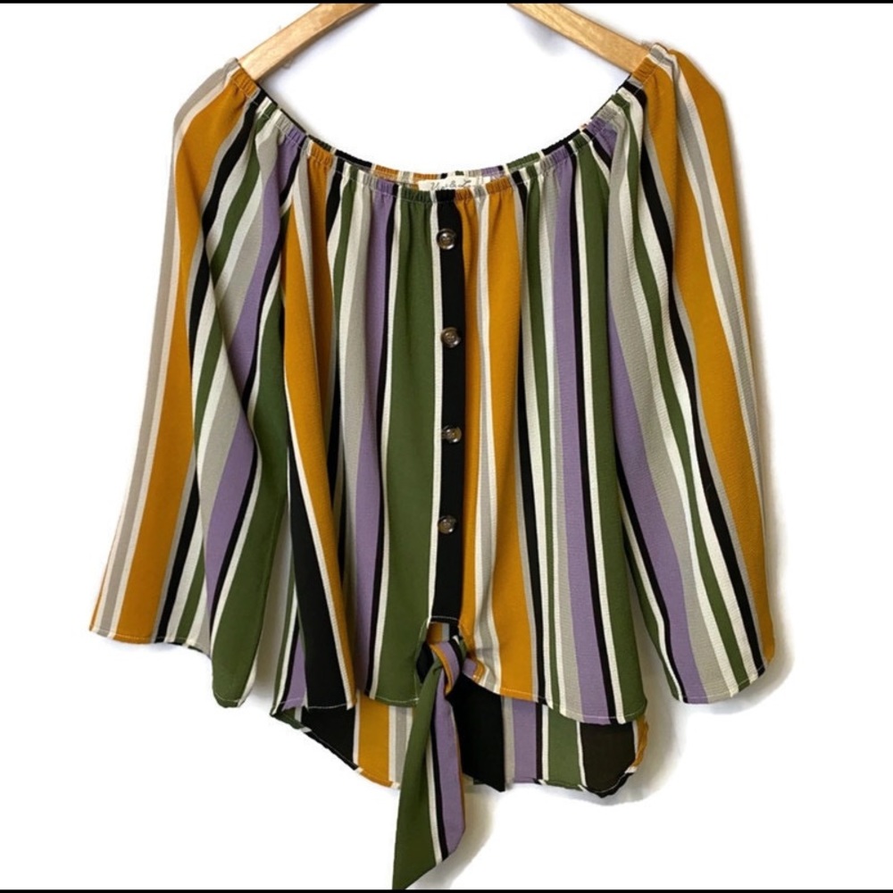 Vine & Love Off the Shoulder Striped Top Medium
